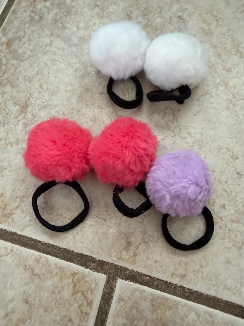 Kids Pom Pom Hair Ties - White, Pink, Purple